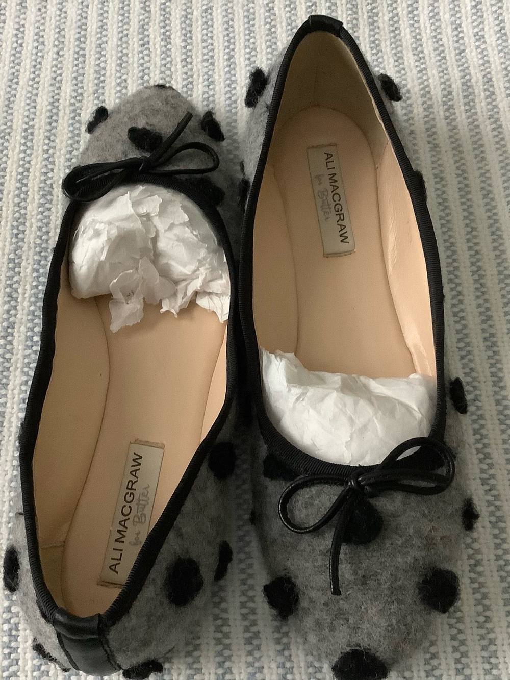 ALI MCGRAW FOR BUTTER PAVLOVA GRAY POLKA DOT BALLET FLAT